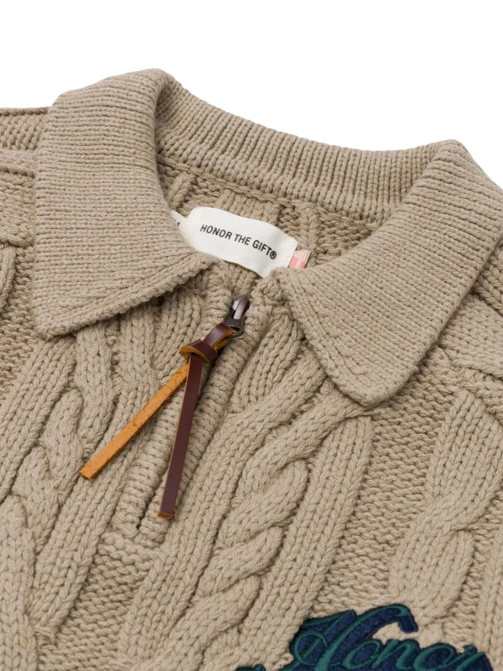 Honor The Gift Henley kabelgebreide trui met kwart rits Beige