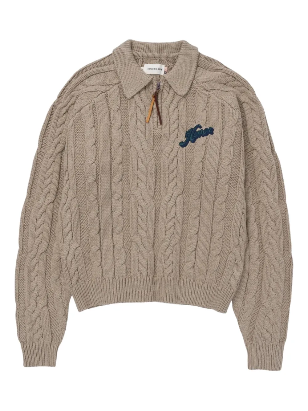 Honor The Gift Henley kabelgebreide trui met kwart rits Beige