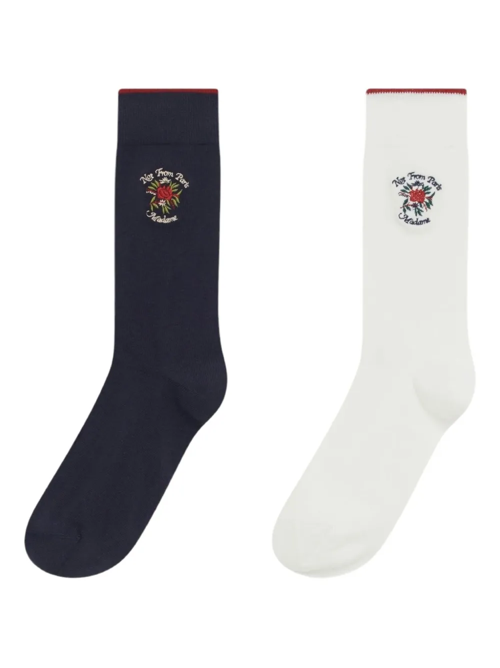 Drôle De Monsieur La Chaussette Slogan Rose sokken met borduurwerk Wit