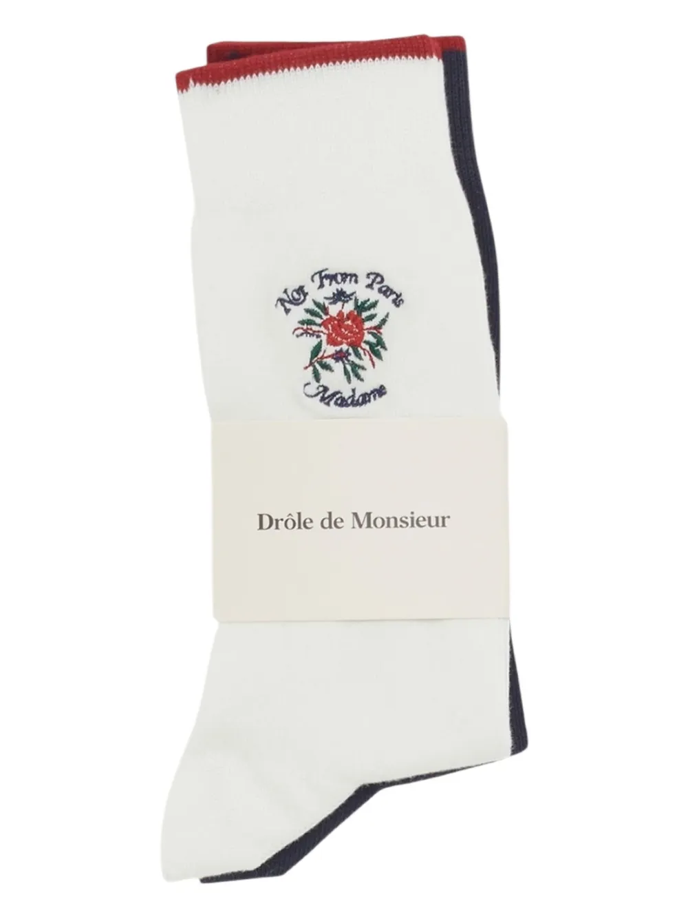 Drôle De Monsieur La Chaussette Slogan Rose sokken met borduurwerk Wit