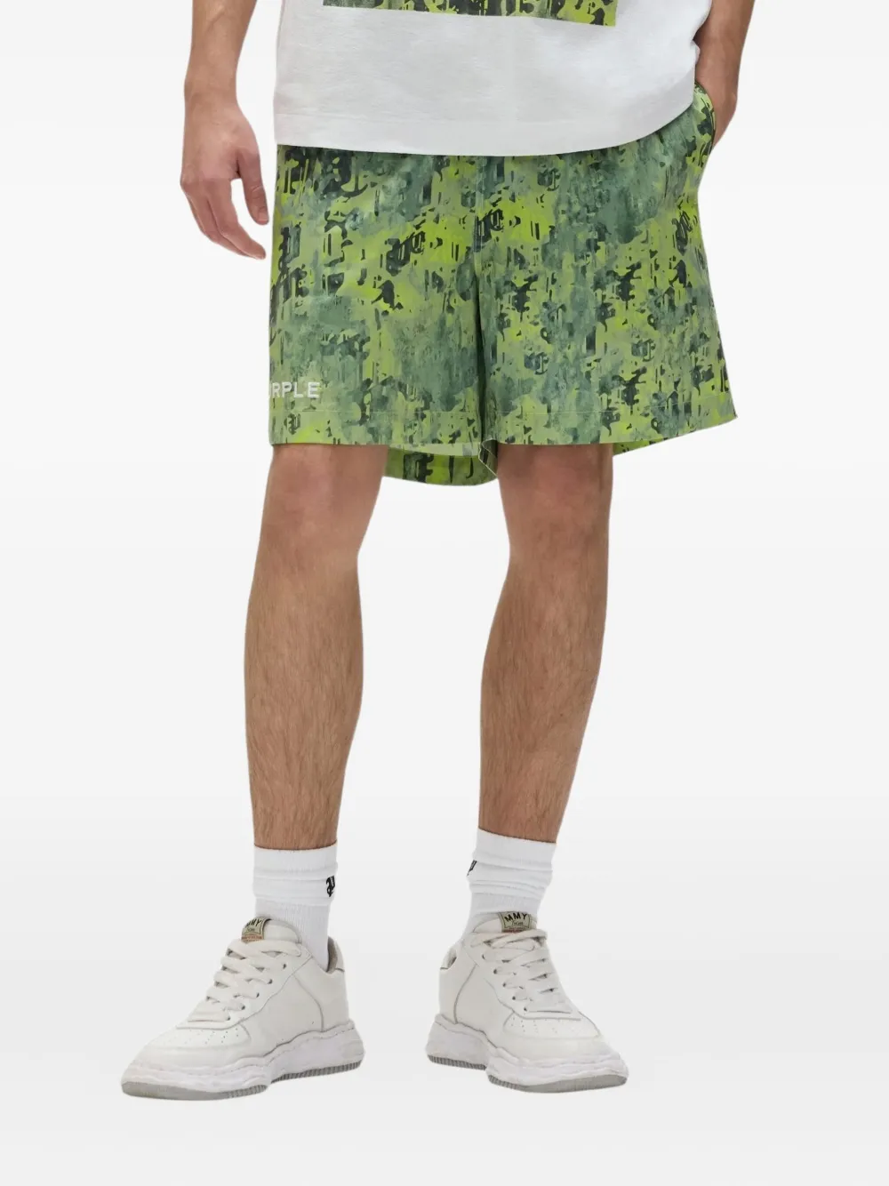 Purple Brand Shorts met elastische tailleband en print Groen
