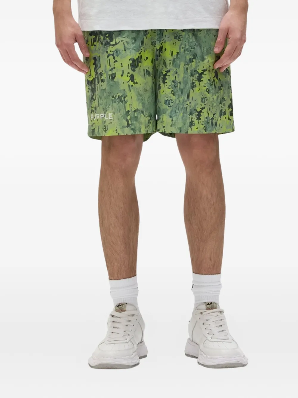 Purple Brand Shorts met elastische tailleband en print Groen