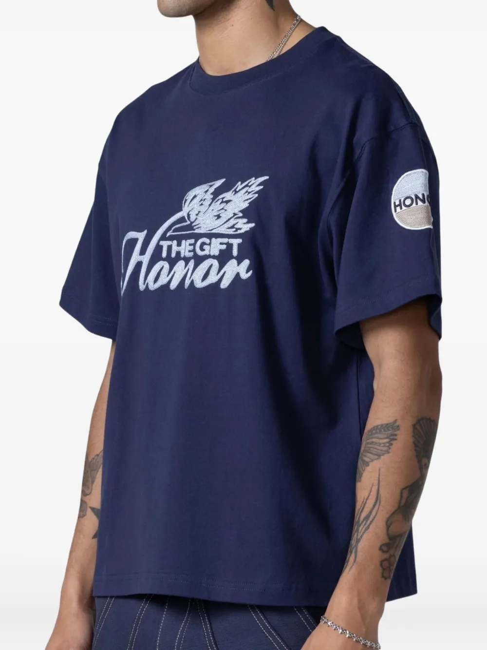 Honor The Gift T-shirt met borduurwerk Blauw