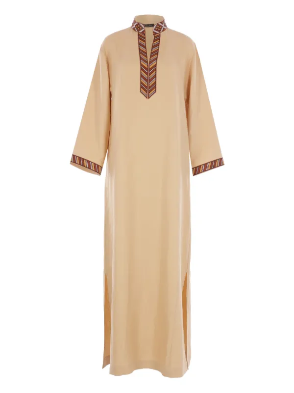 Loro Piana Tilde Embroidered Three-quarter Sleeve Maxi Dress in Yellow