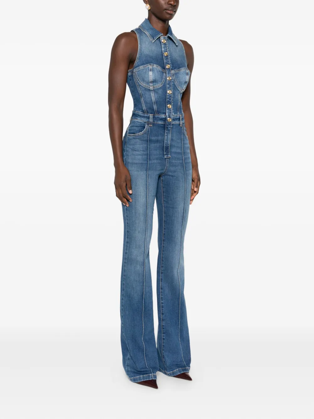 Elisabetta Franchi Denim jumpsuit met knoopsluiting Blauw