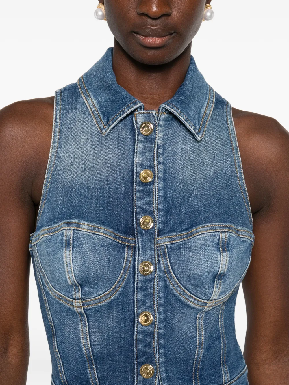 Elisabetta Franchi Denim jumpsuit met knoopsluiting Blauw
