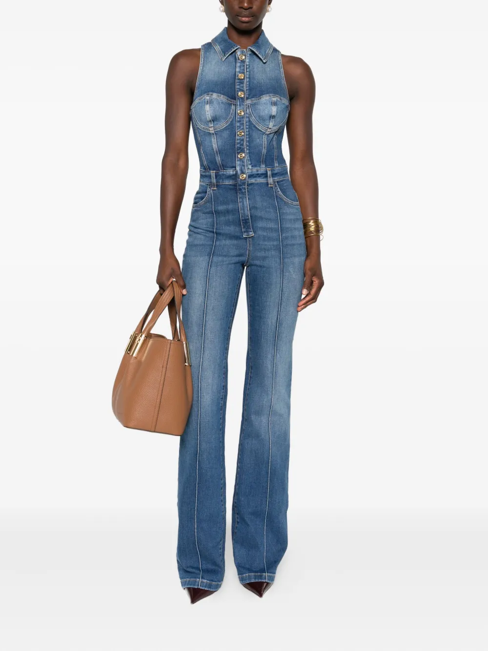 Elisabetta Franchi button-fastening denim jumpsuit - Blauw