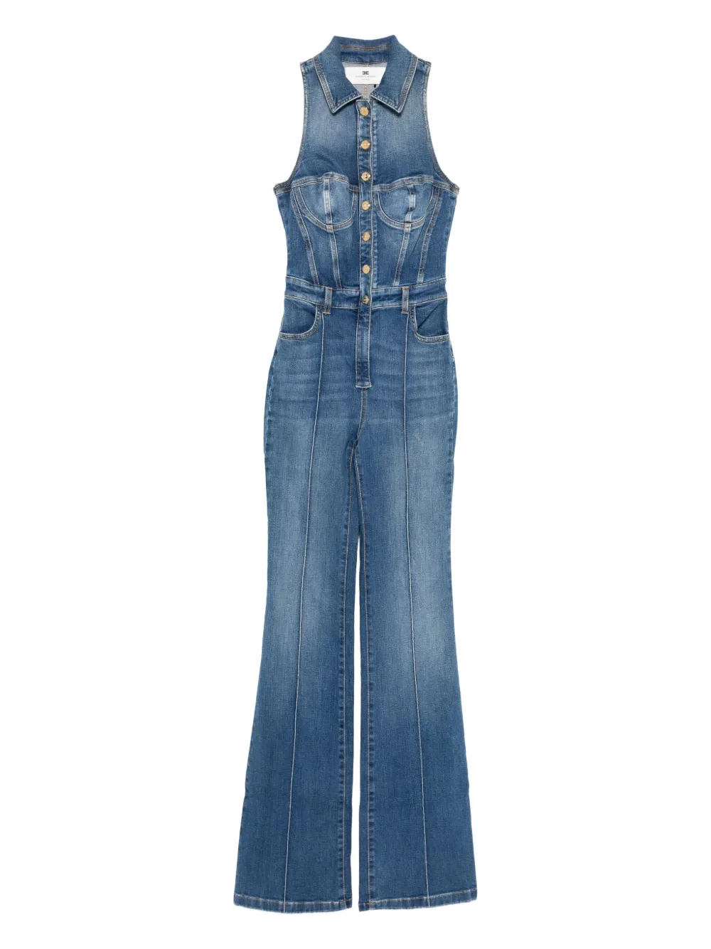 Elisabetta Franchi Denim jumpsuit met knoopsluiting Blauw