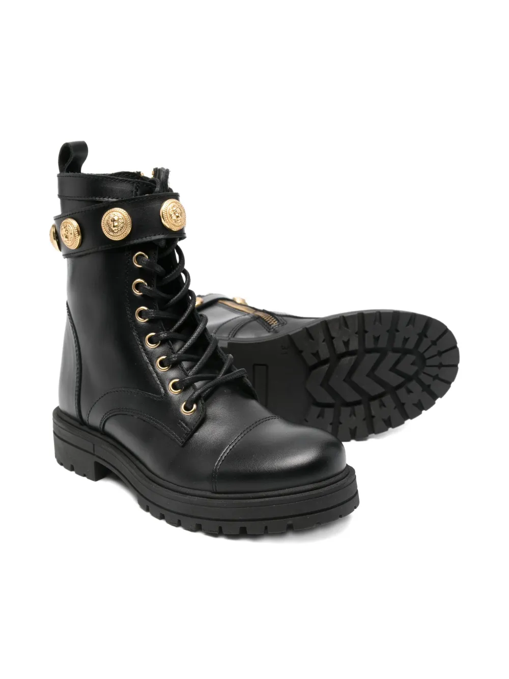 Balmain Kids lace-up medusa-details ankle boots Black