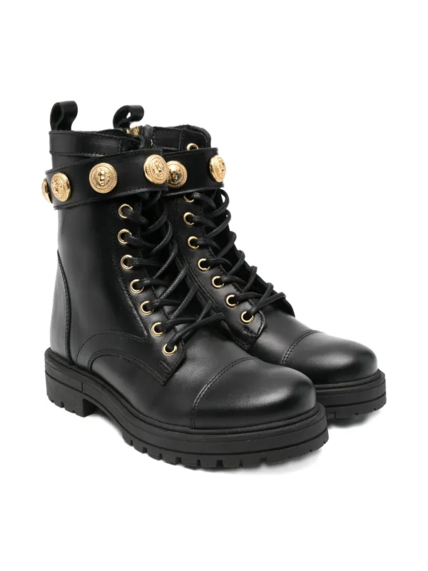 Balmain Kids lace-up medusa-details Ankle Boots Black