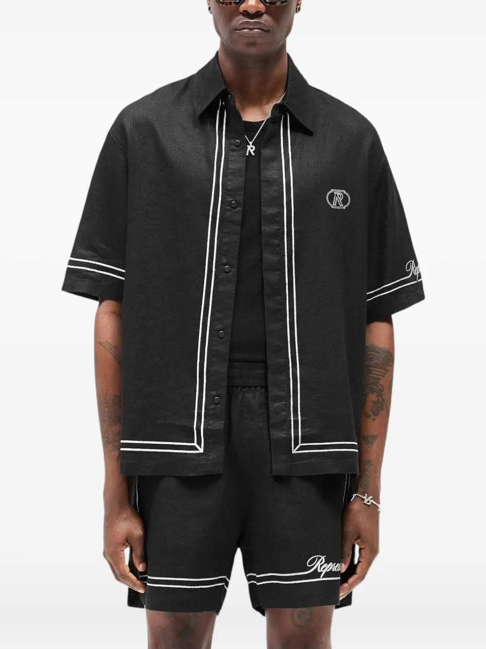 Represent Jet embroidered-border shirt Zwart