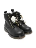Monnalisa Amphibian lace-up flower-embellished boots - Black