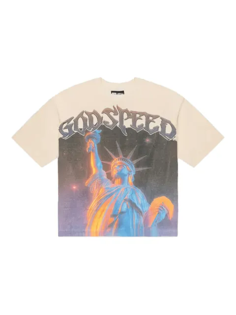 GODSPEED Statue of Liberty stone-embellished T-shirt