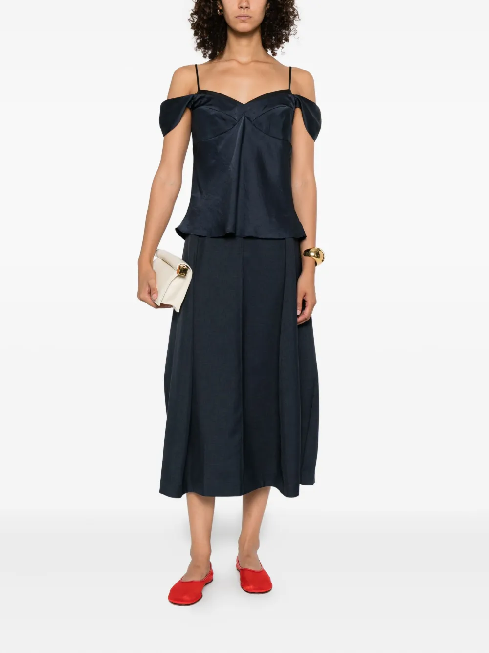 Theory Off-shoulder satijnen top Blauw