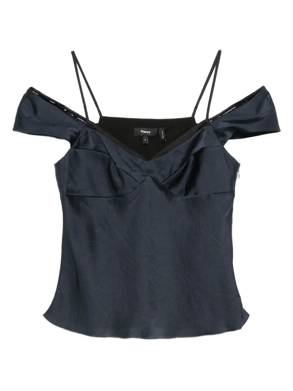 Theory off-shoulder satin top Blauw