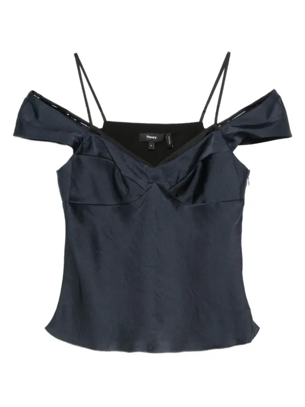 Theory Off-shoulder Satin Top in Blue