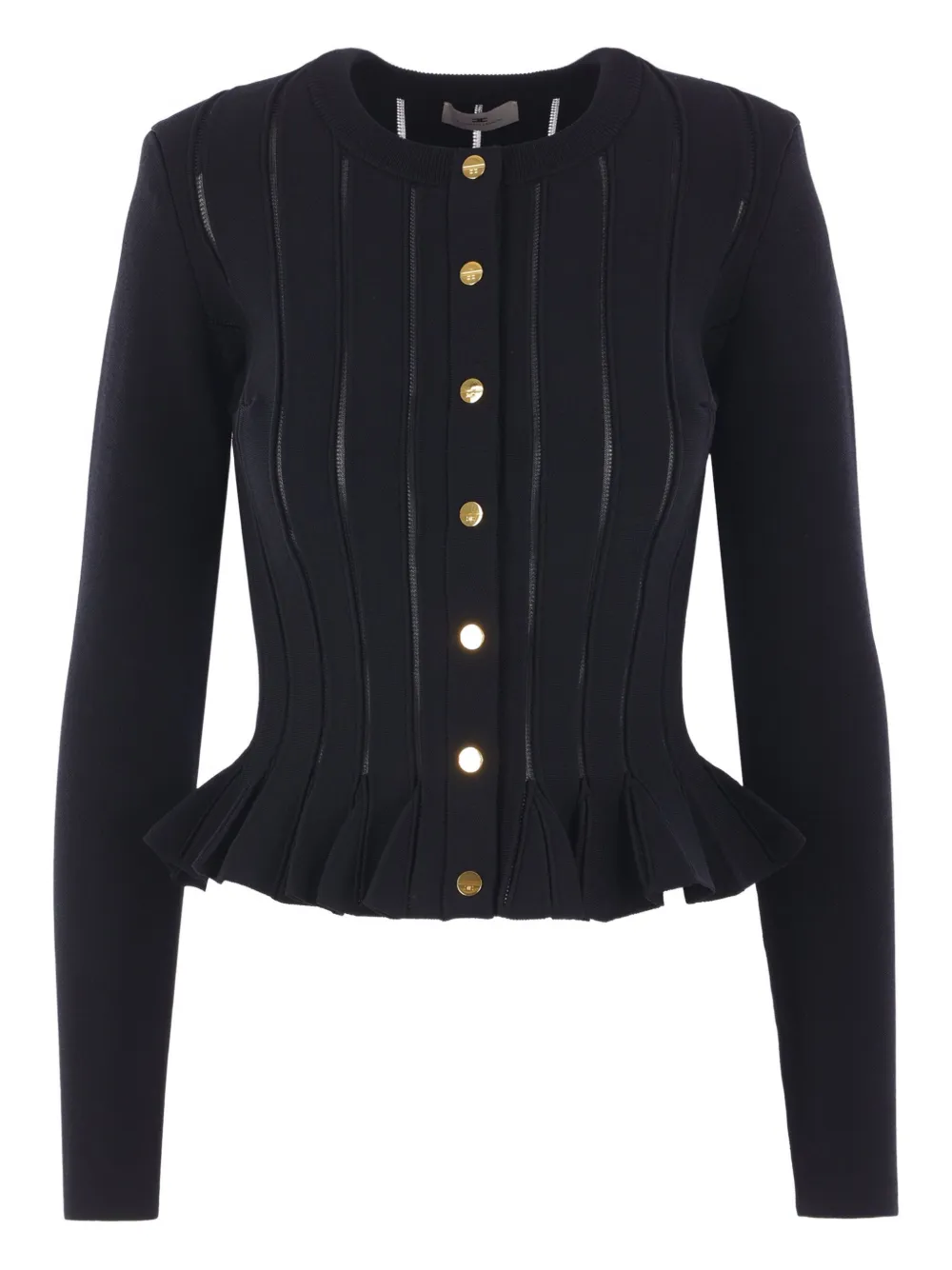 Elisabetta Franchi ribbed-knit peplum cardigan Zwart