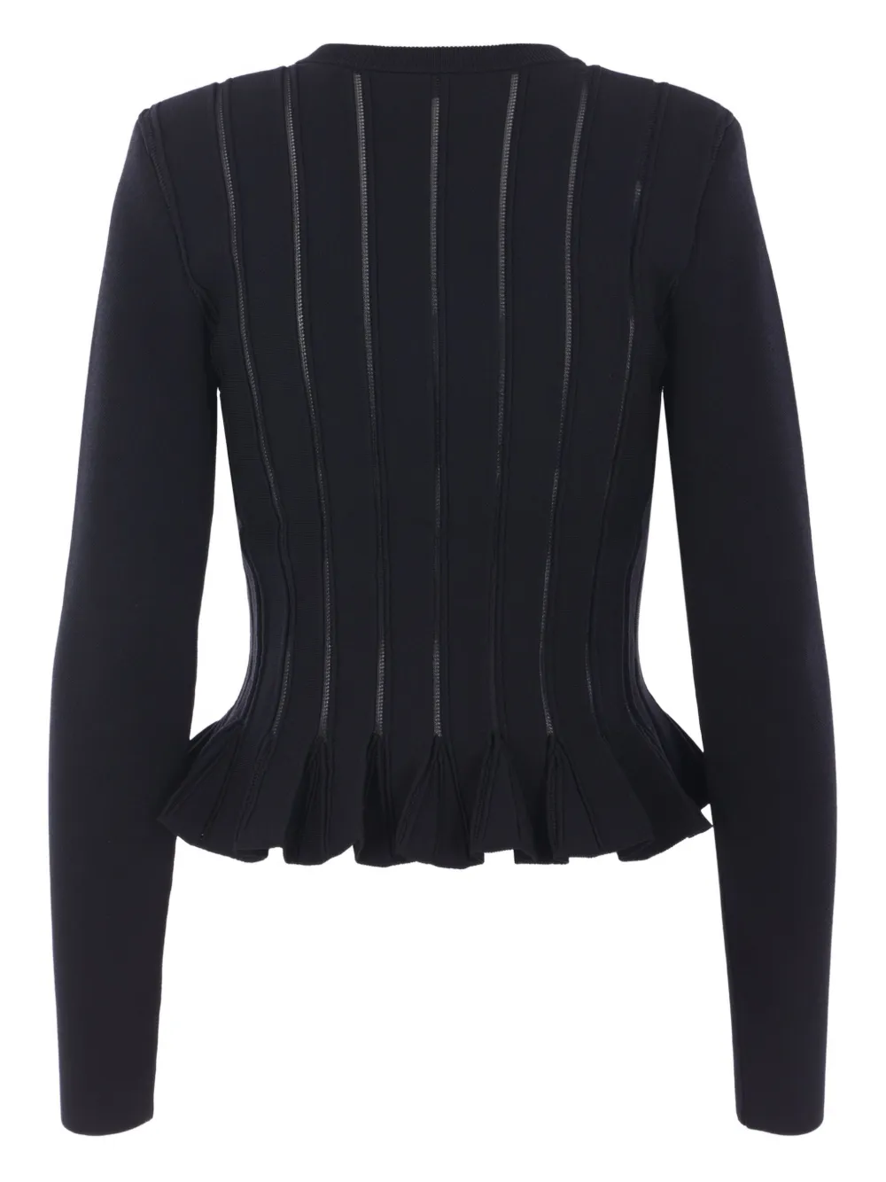 Elisabetta Franchi ribbed-knit peplum cardigan Zwart