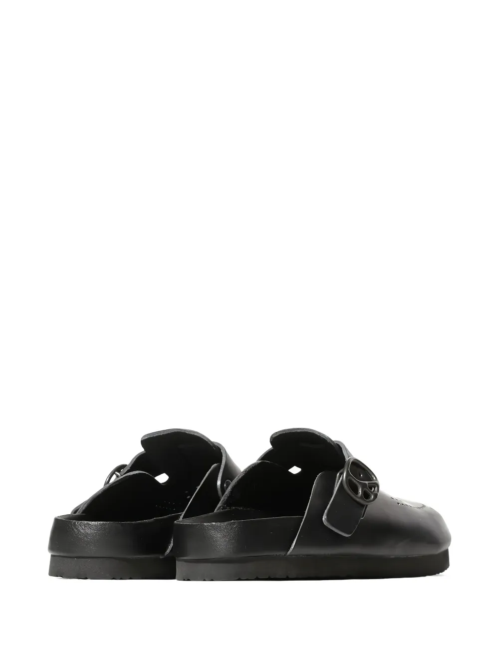 Needles perforated buckled mules Black
