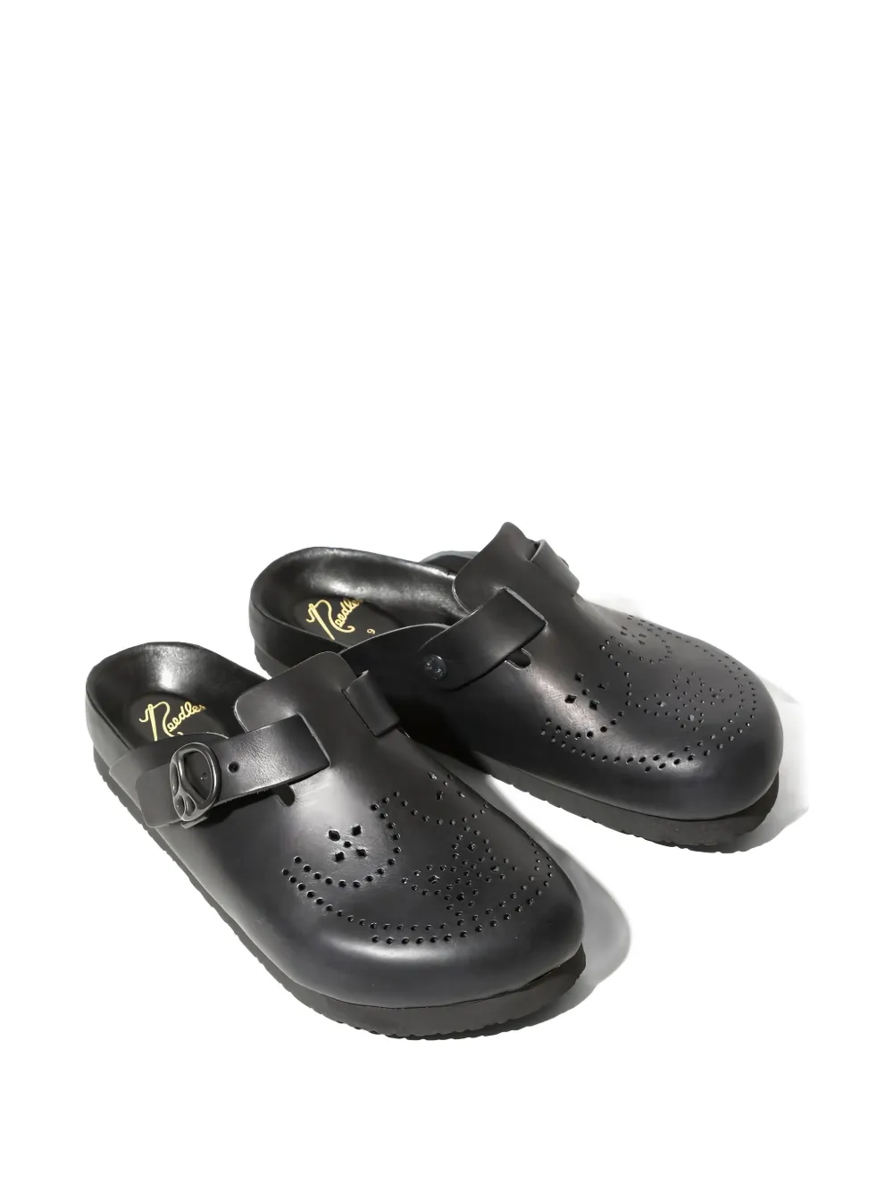Needles perforated buckled mules - Zwart