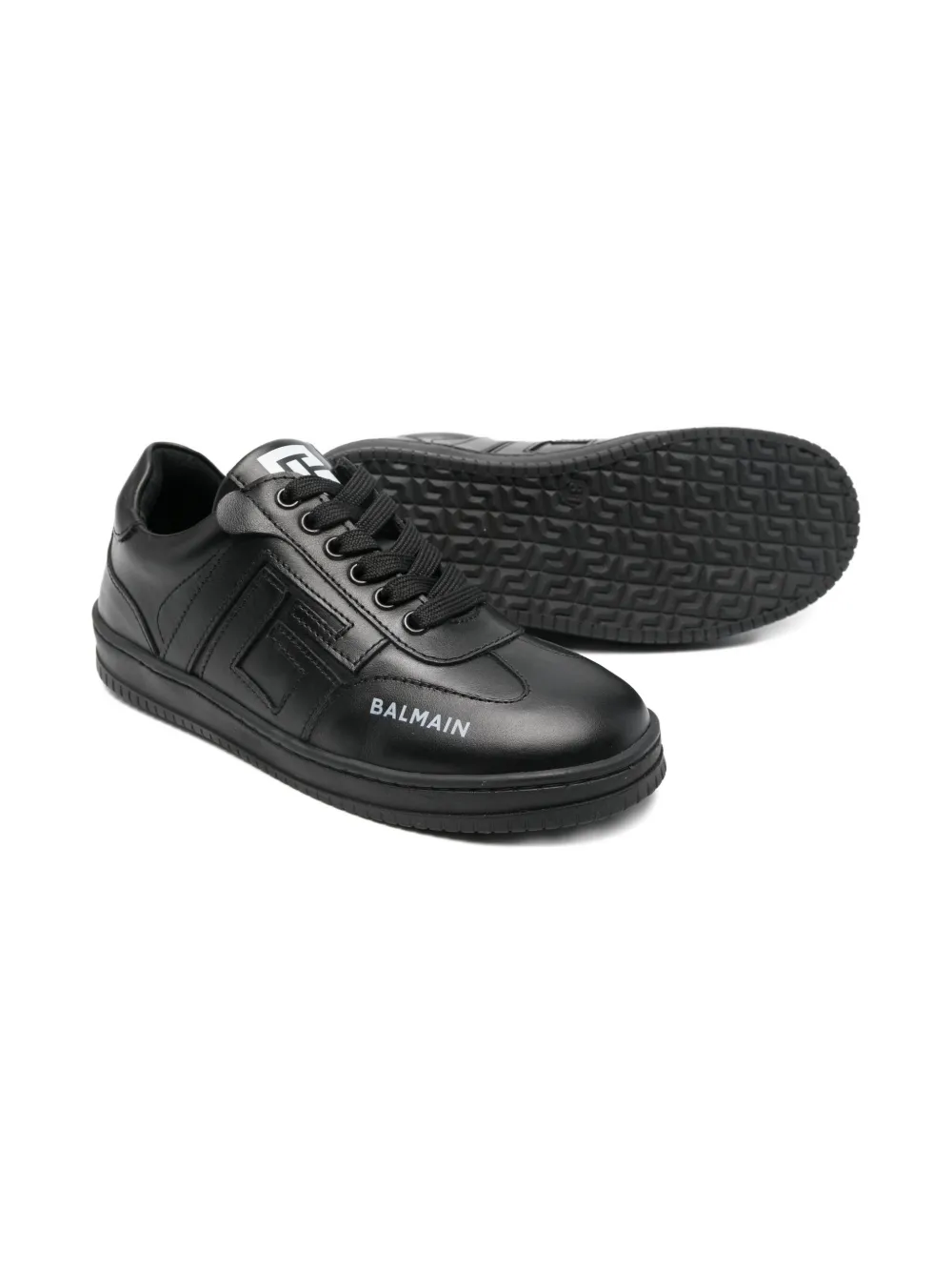 Balmain Kids Swan leather sneakers Black