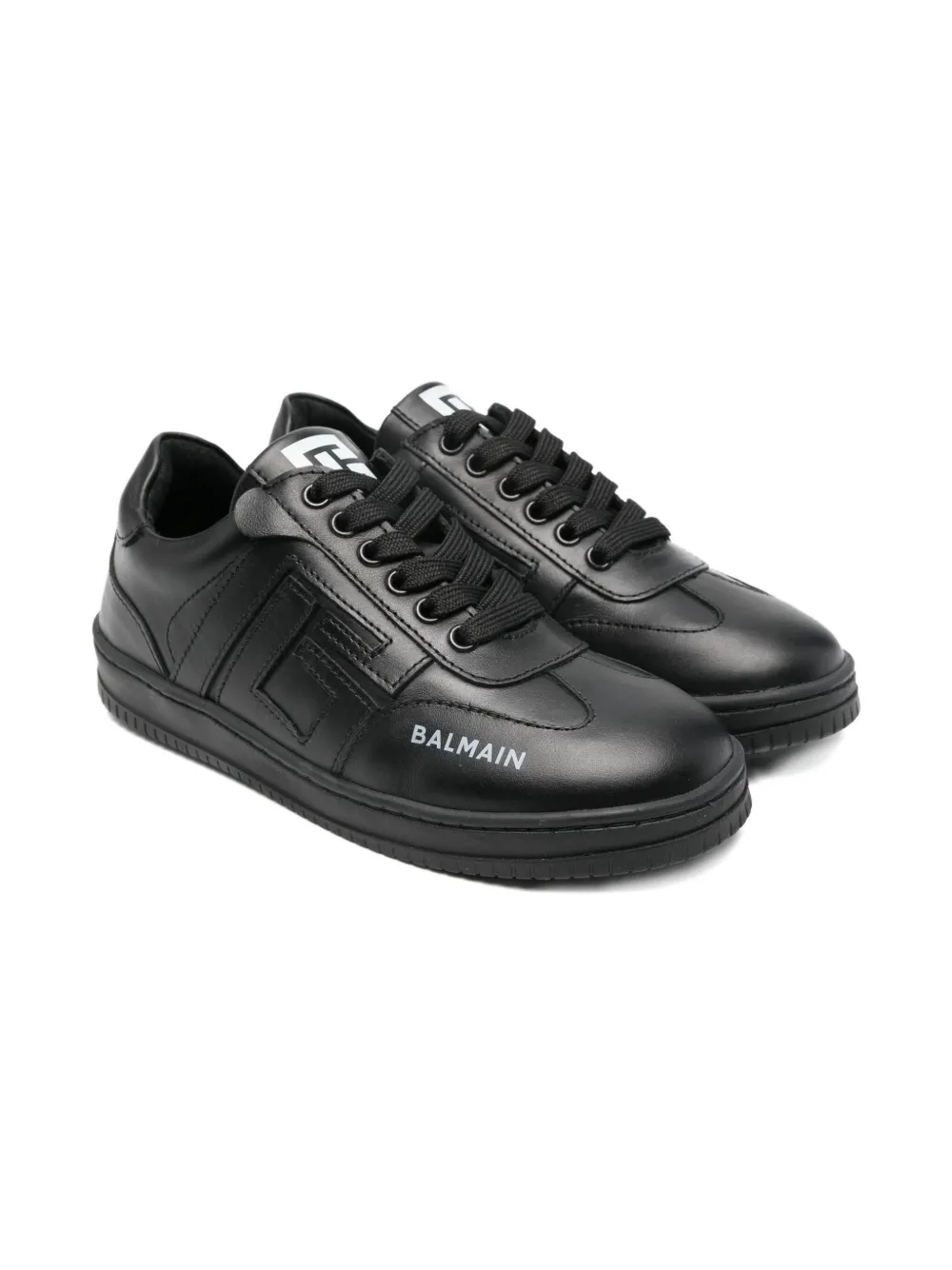 Balmain Kids Swan leather sneakers Black