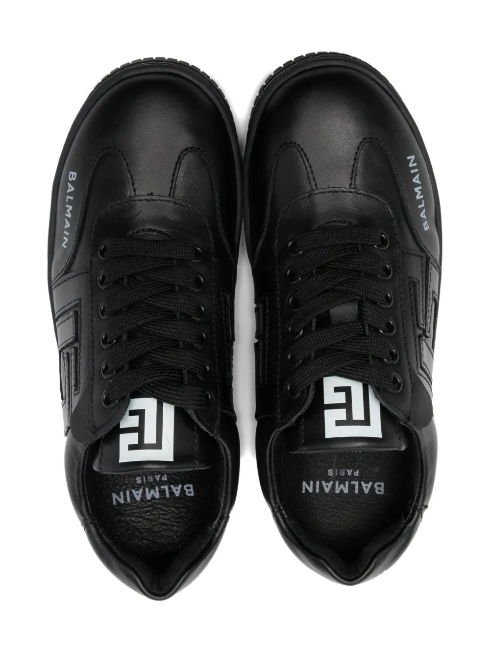 Balmain Kids Swan leather sneakers Black