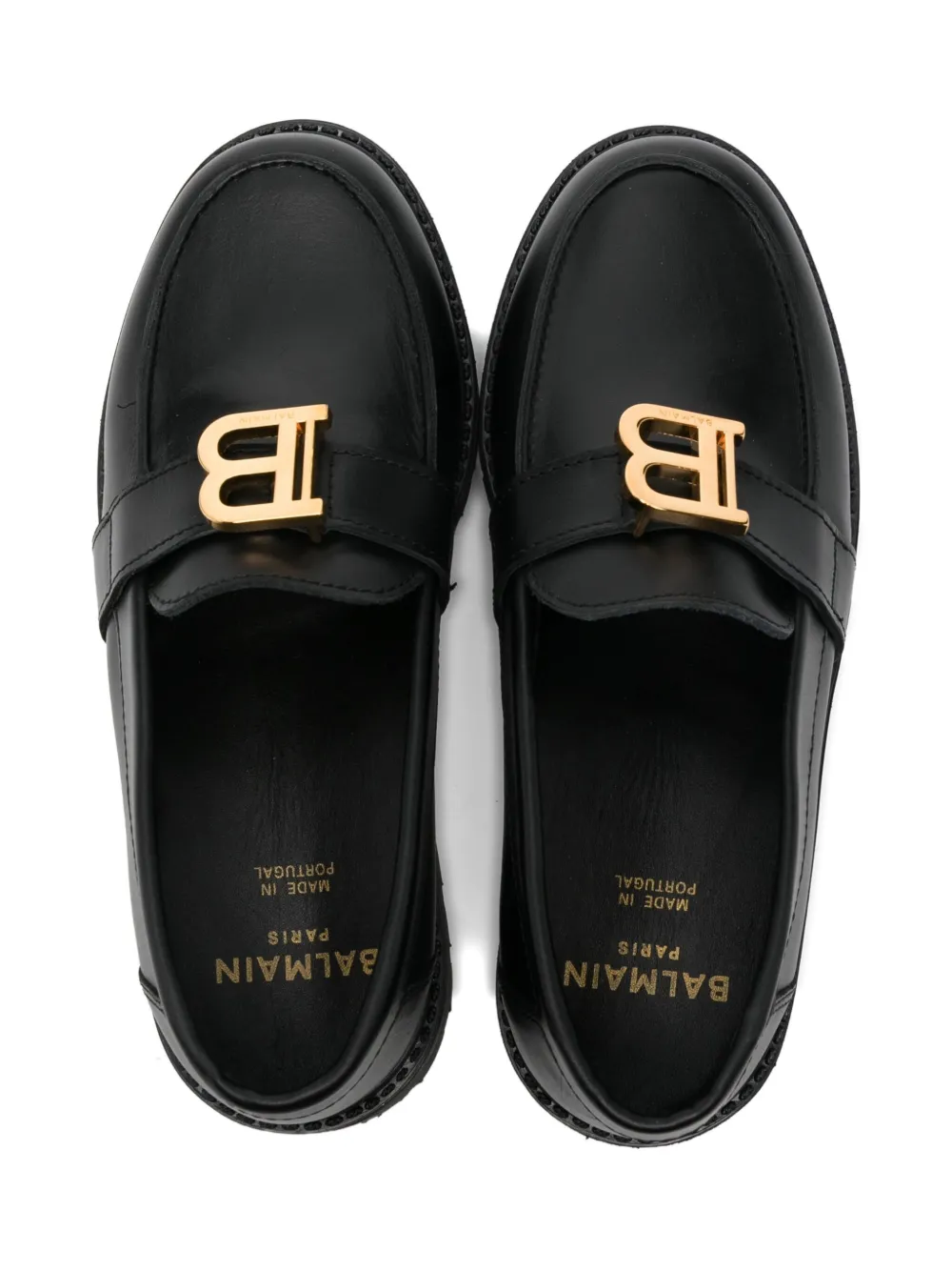 Balmain Kids logo-plaque leather loafers Black