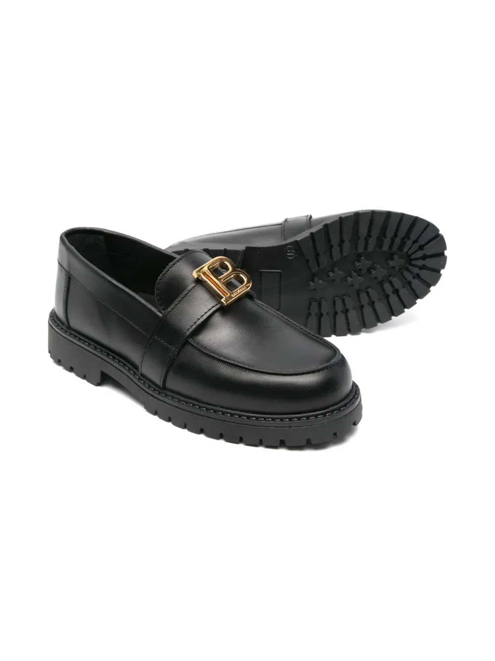 Balmain Kids logo-plaque leather loafers Black