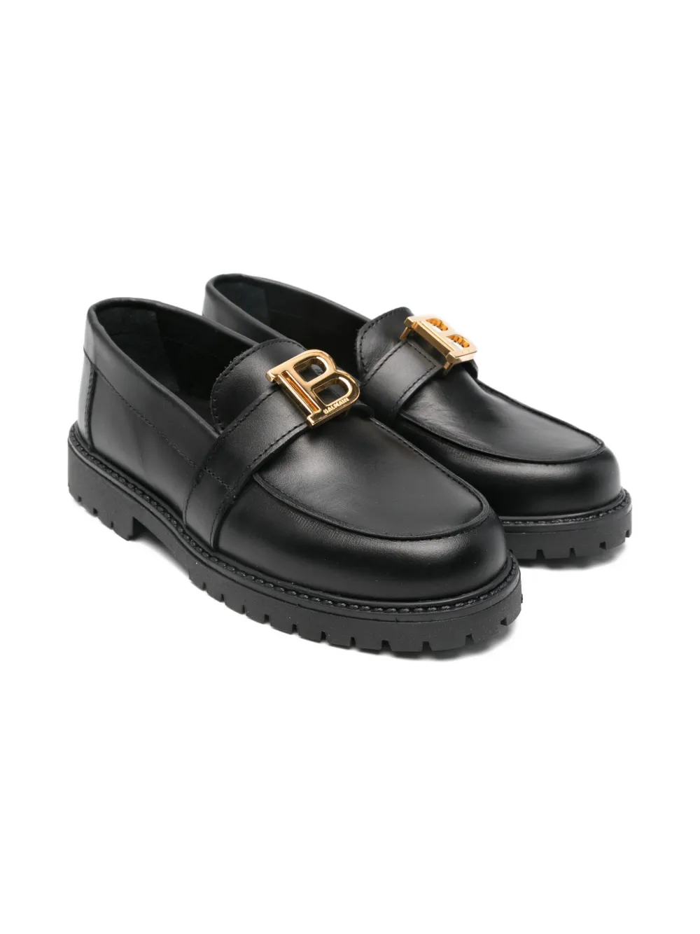 Balmain Kids logo-plaque leather loafers Black