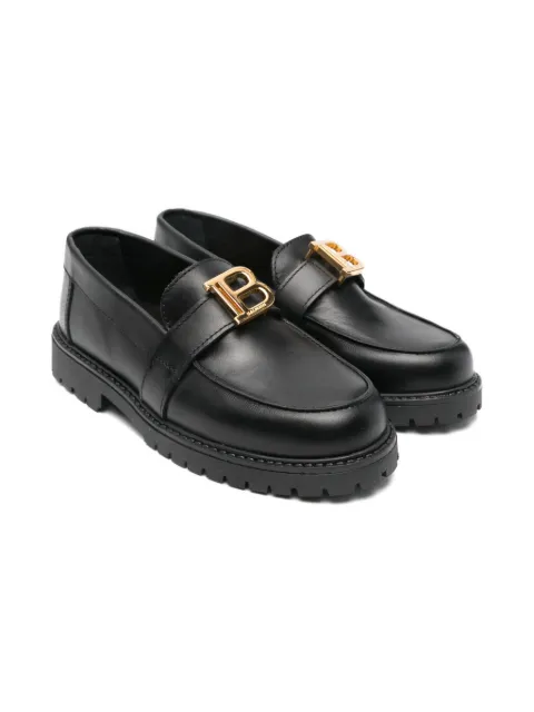 Balmain Kids logo-plaque leather loafers