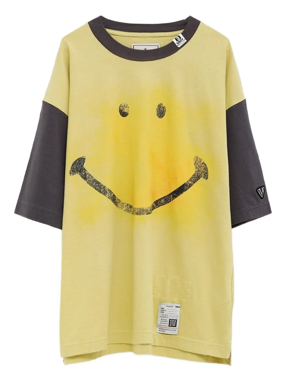 Maison MIHARA YASUHIRO Smily Face print contrast-sleeve T-shirt Geel