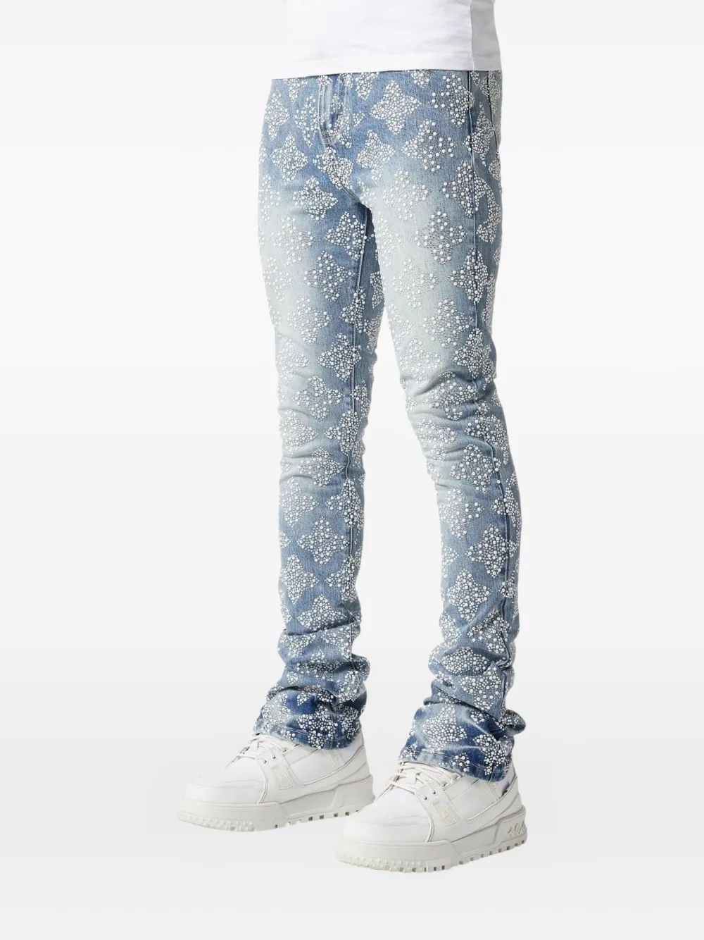 GUAPI Aqua verfraaide V4 gestapelde jeans Blauw