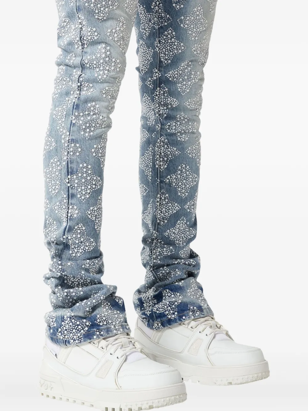 GUAPI Aqua verfraaide V4 gestapelde jeans Blauw