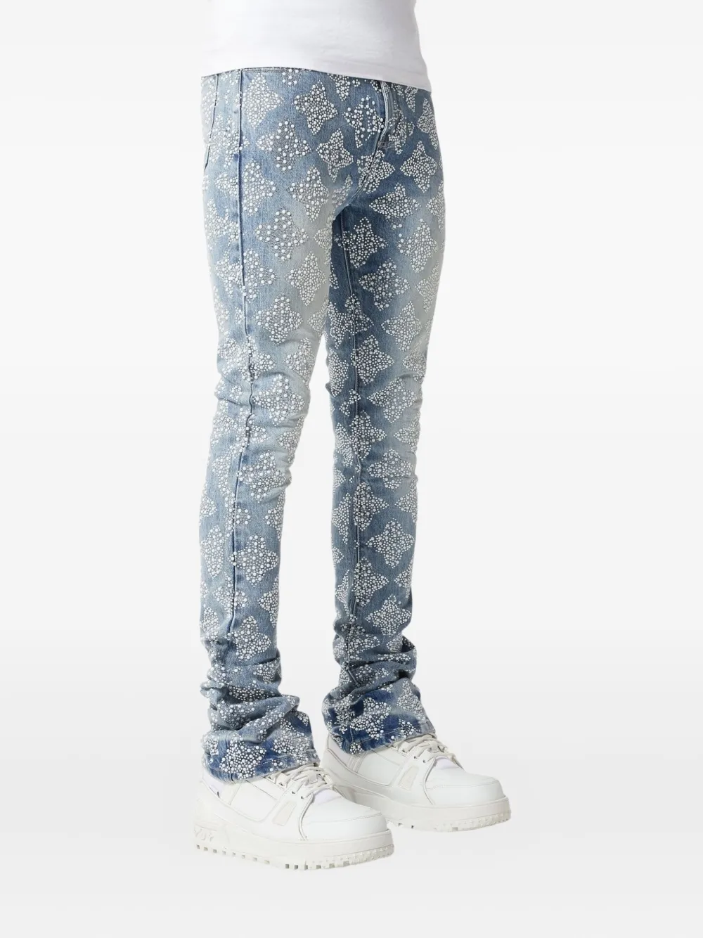 GUAPI Aqua verfraaide V4 gestapelde jeans Blauw
