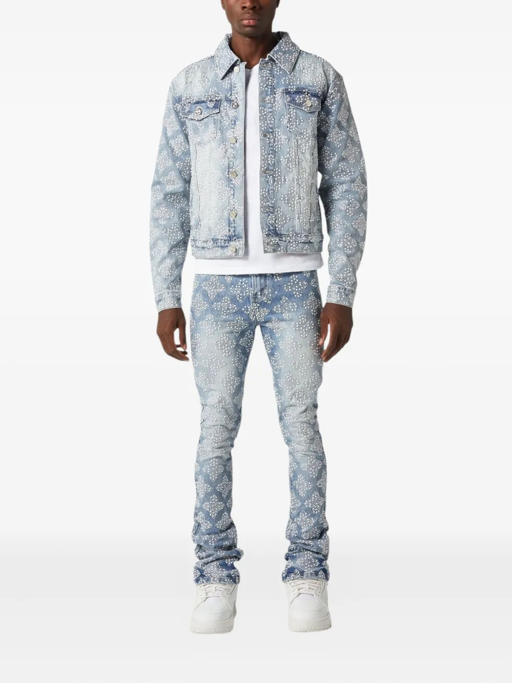GUAPI Aqua verfraaide V4 gestapelde jeans - Blauw