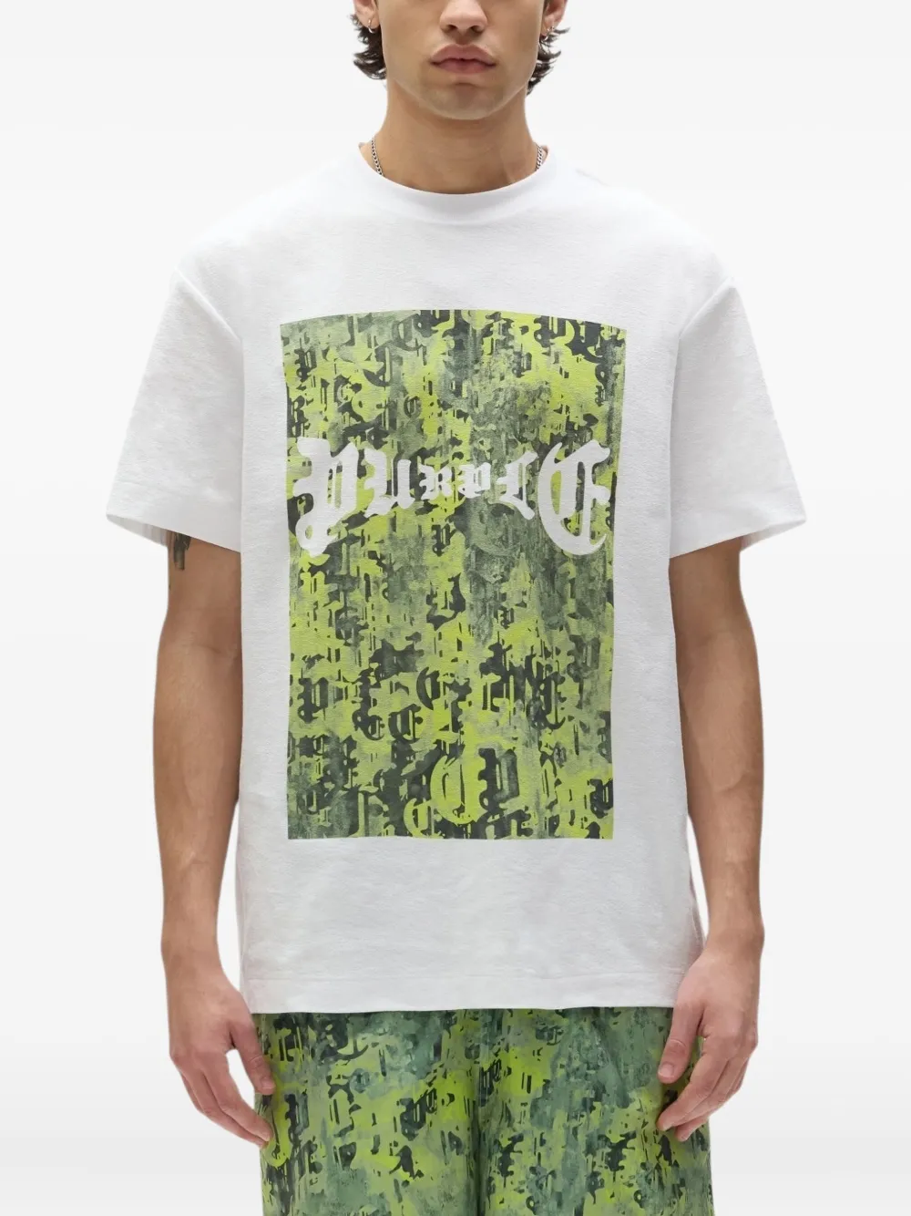 Purple Brand T-shirt met ronde hals en camouflageprint Groen