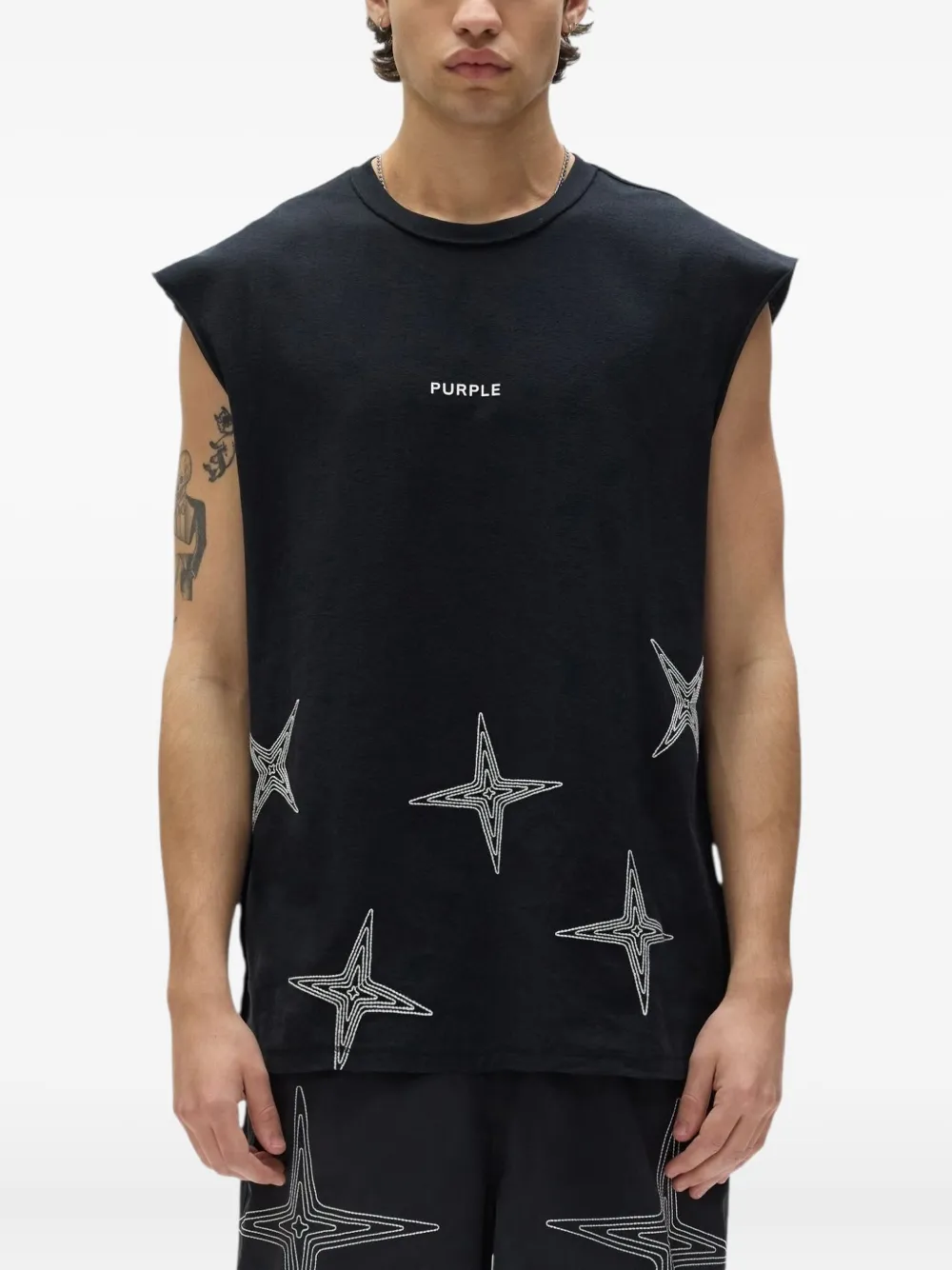 Purple Brand Mouwloze spencer met sterdetail Zwart