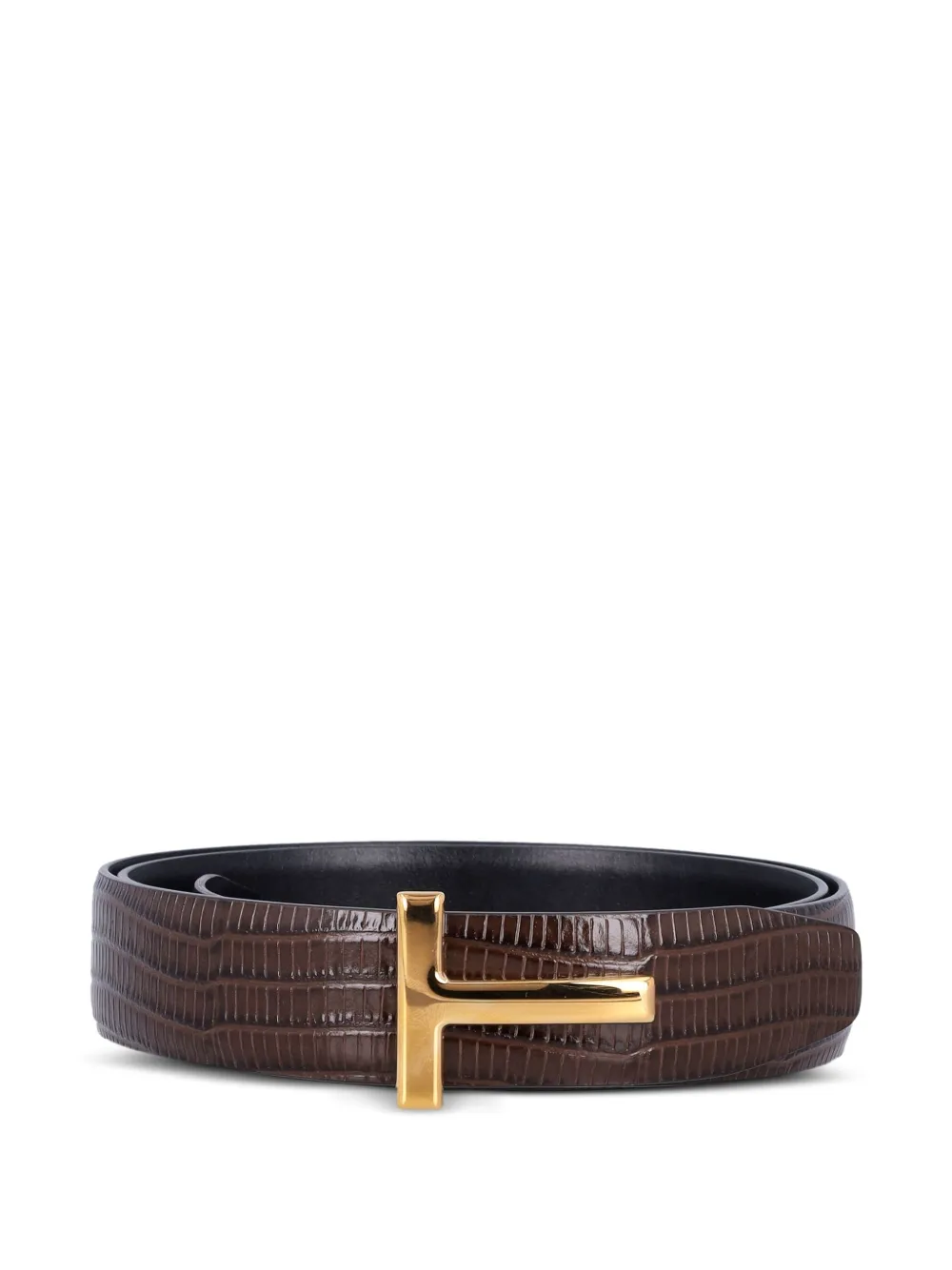 TOM FORD crocodile-embossed T-buckle belt Bruin