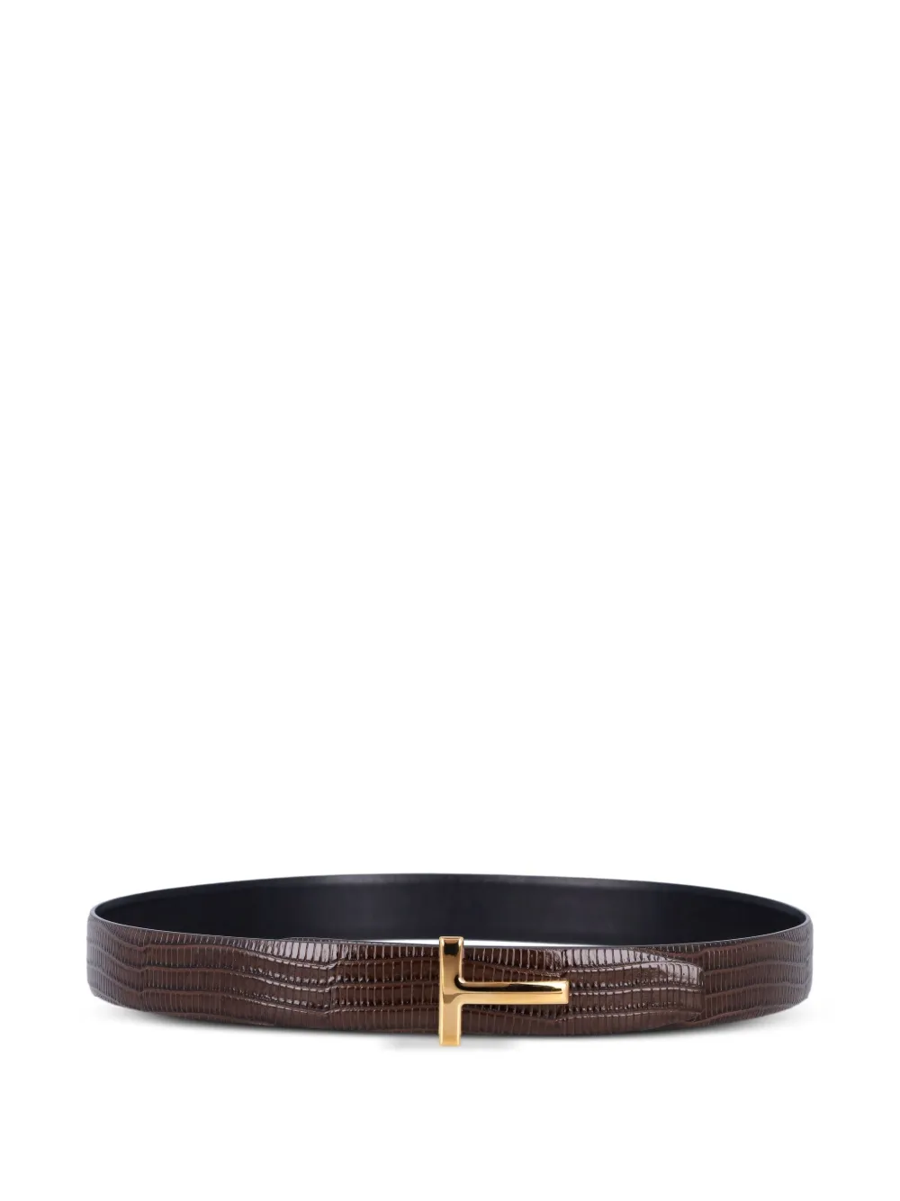 TOM FORD crocodile-embossed T-buckle belt Bruin