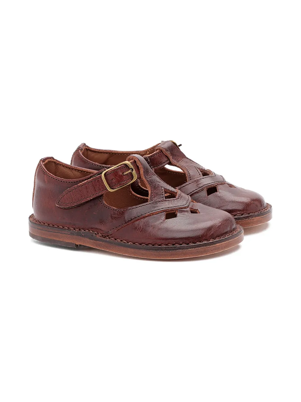 Pèpè Kids' Lucy Leather Buckle Sandals In Brown
