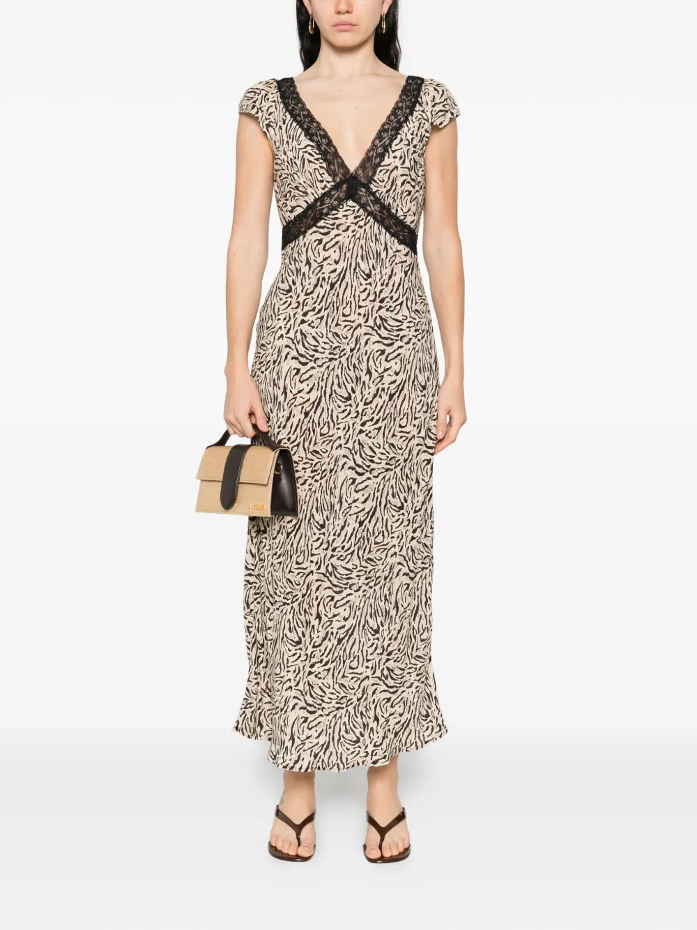 Rixo Iggy jurk met afwerking van kant - Beige