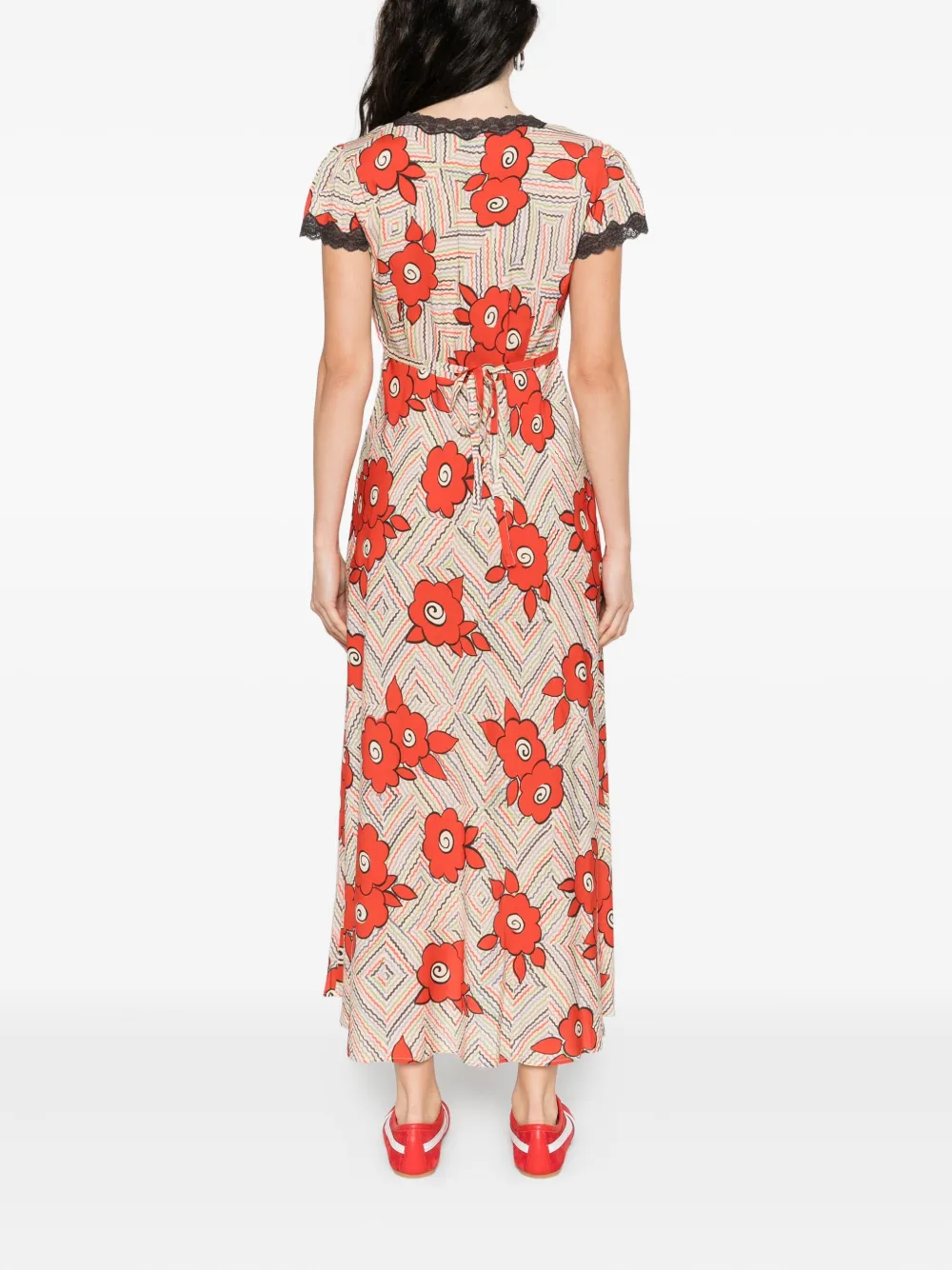 Rixo Sandrine jurk met afwerking van kant Beige