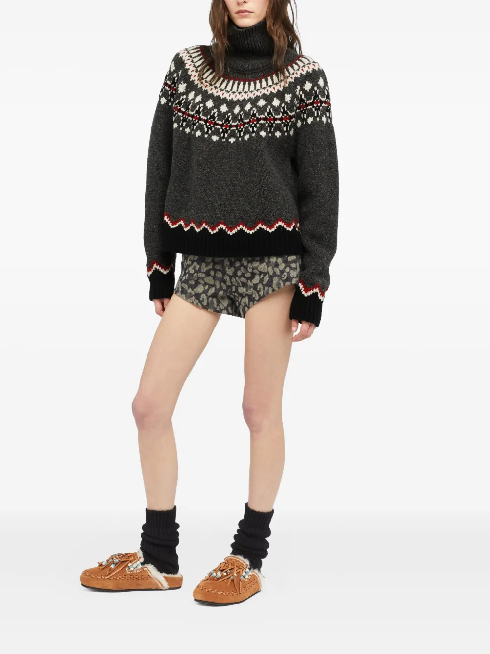 Alanui Sweet Winter Fair Isle Turtleneck Sweater In Gray