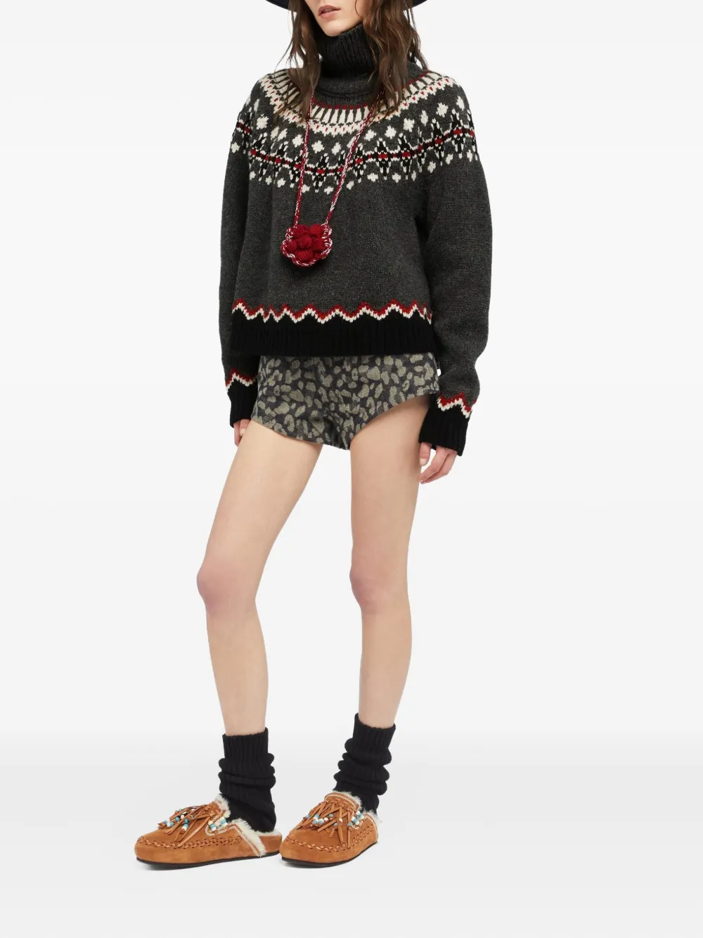 Alanui Sweet Winter Fair Isle Turtleneck Sweater In Gray