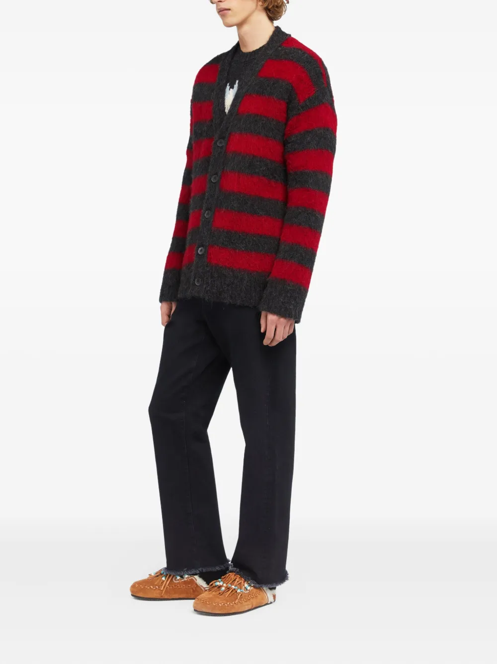 Alanui Grunge Stripes Cardigan In Red