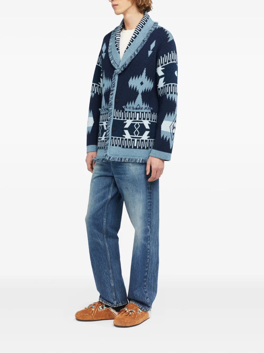 Alanui Icon jacquard fringed cardigan Blauw