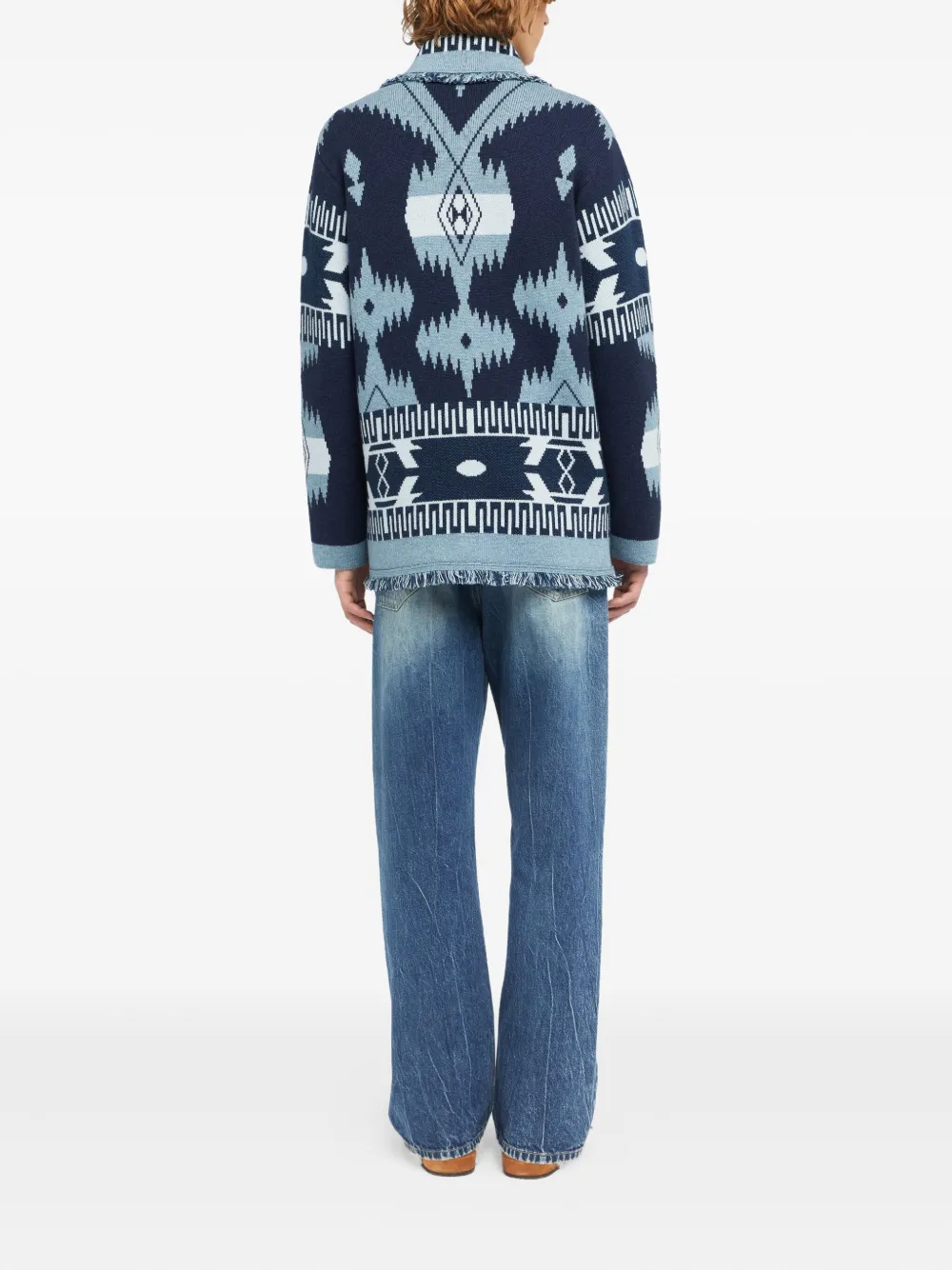 Alanui Icon jacquard fringed cardigan Blauw