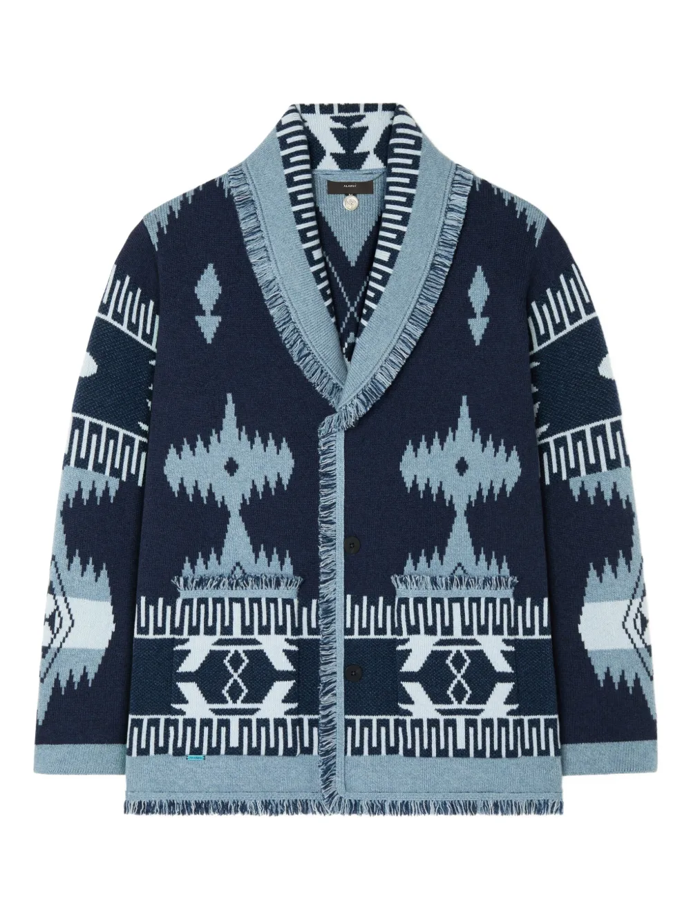 Alanui Icon jacquard fringed cardigan Blauw