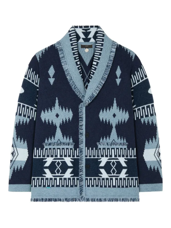Alanui Icon Jacquard Fringed Cardigan Blue FARFETCH IN